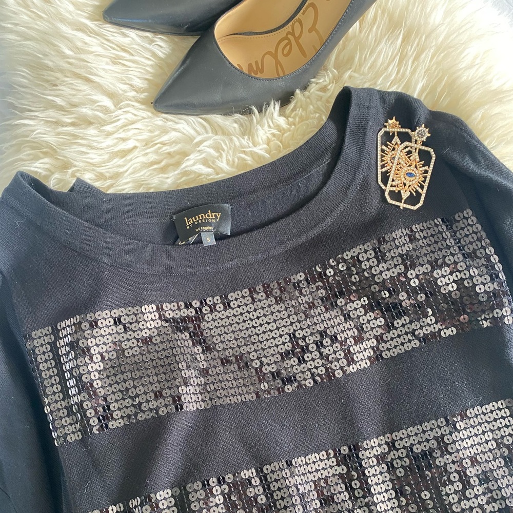 Black Sweater Dress - Laundry by Design - Size S - Dolman Sleeves, Sequins